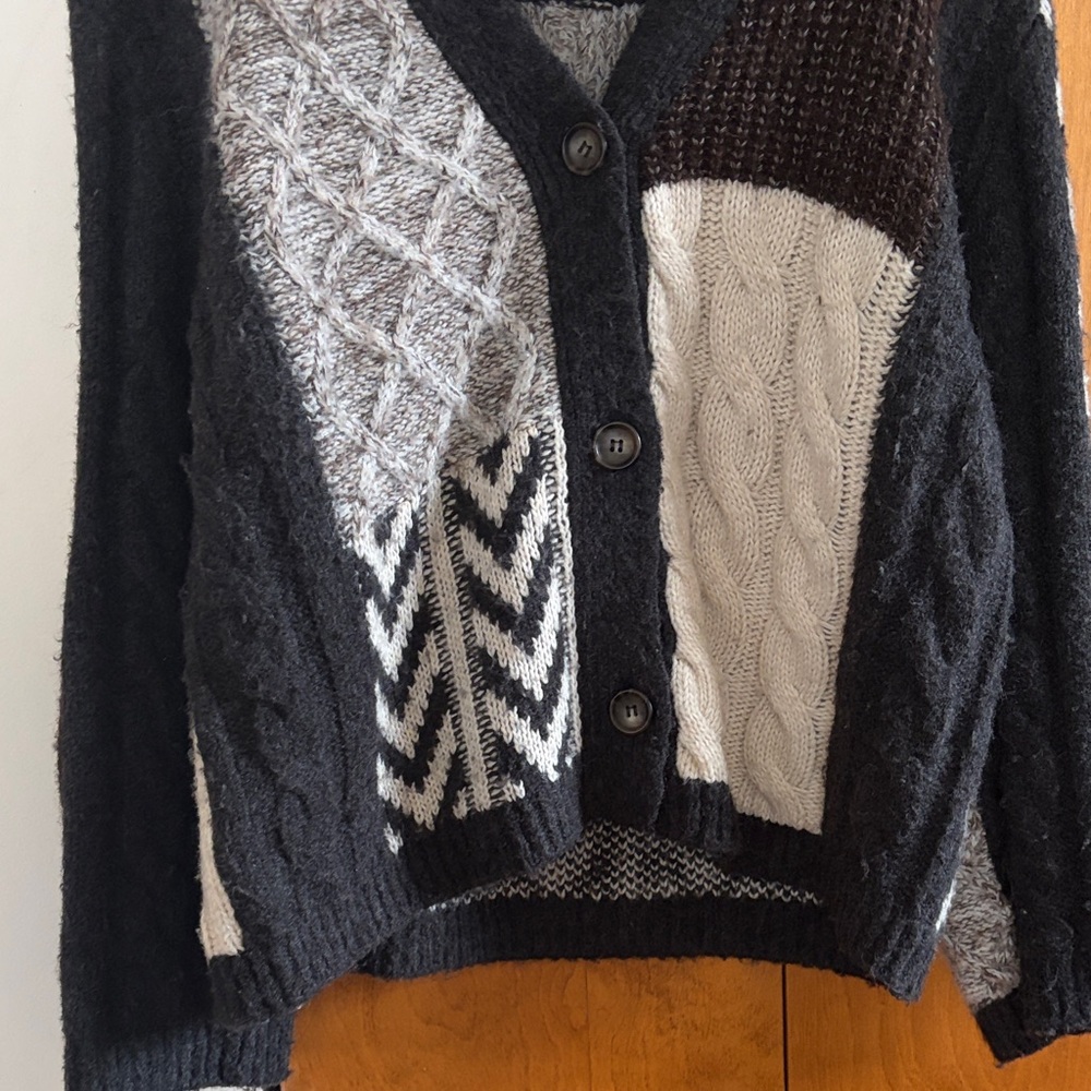 Zara Black Patchwork Cable & Textured Knit Cardig… - image 3